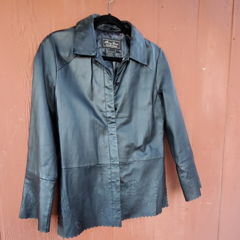 Terry Lewis Genuine Leather‎ Jacket Floral Cutout